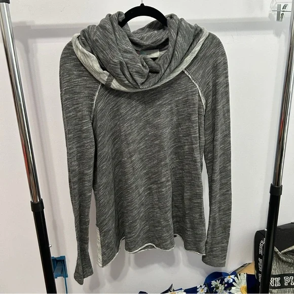 Free People Beach Heather Gray Cowl Neck Lagenlook Sweater Size Large - “Titus” - Picture 2 of 14